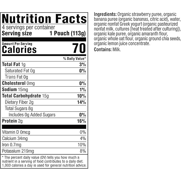 PLUM ORGANICS MIGHTY 4 ORGANIC TODDLER FOOD – STRAWBERRY, BANANA, GREEK YOGURT, KALE, AMARANTH, AND OAT – 4 OZ POUCH – ORGANIC FRUIT AND VEGETABLE TODDLER FOOD POUCH