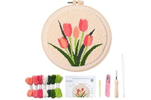 Myfelicity Punch Needle kit,Tulip Embroidery Kit - Punch Needle DIY Craft Set with Vintage Tulip Design, Perfect for Handmade Decor & Floral Stitching Projects