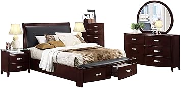 Amazon Com Labeth 6pc Bedroom Set Cal King Storage Bed Dresser Mirror 2 Nightstand Chest In Dark Espresso Furniture Decor