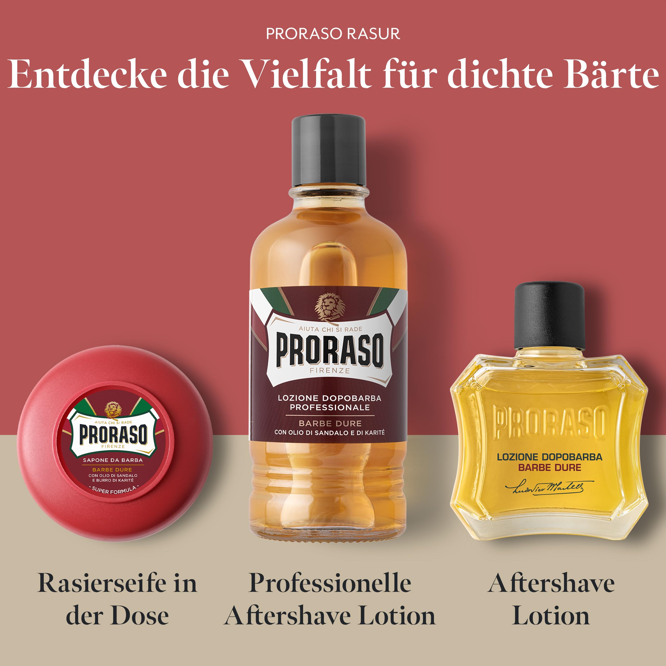 Proraso Shaving Soap inklusive Seifenschale, 150 ml, nährende und feuchtigkeitsspendende Rasierseife für Herren mit Sandelholz & Sheabutter, Made in Italy, Rot 4