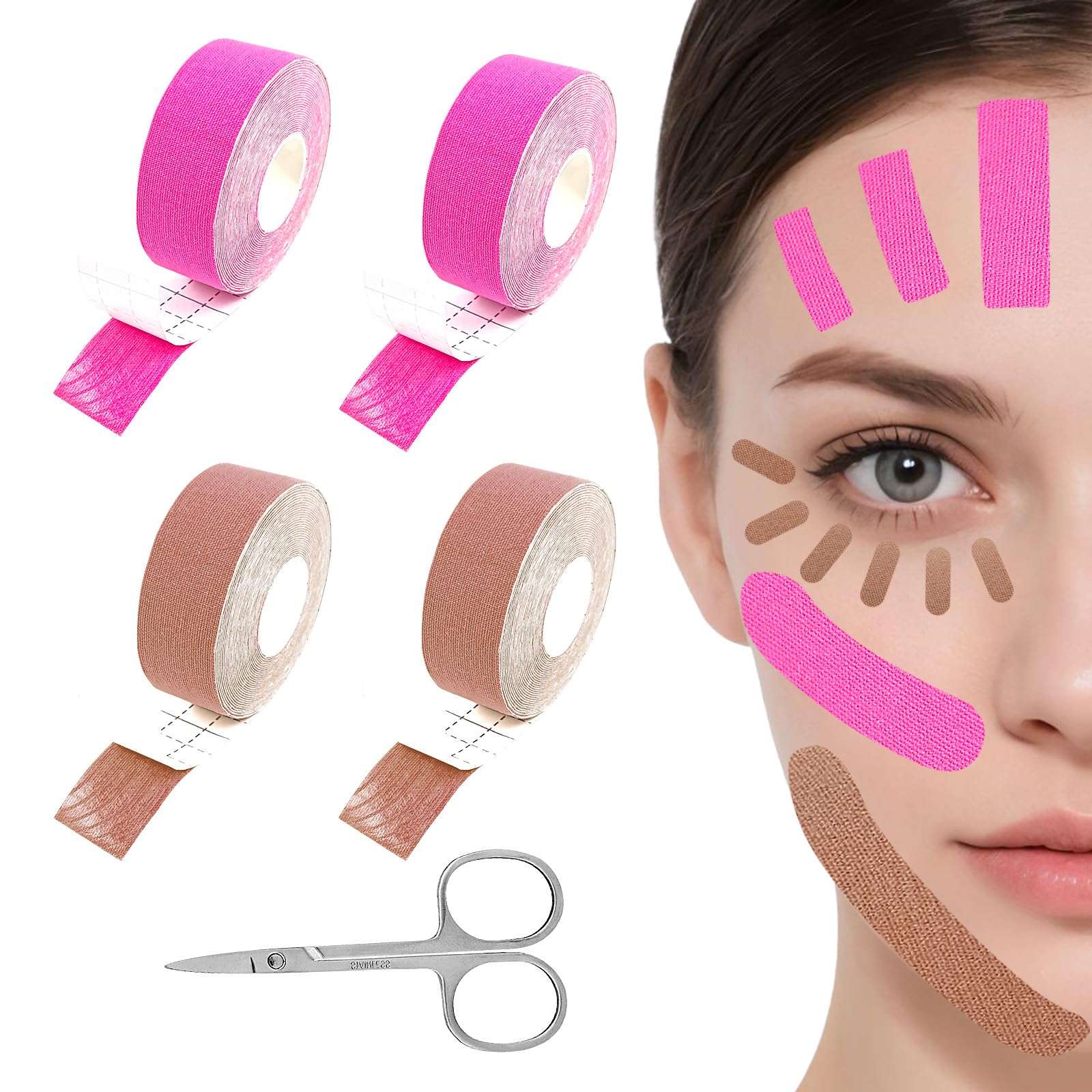YFPOPONE 4 Pcs Face Lift Tape,2.5cmX5m Hiding Wrinkle Patches,High Elasticity Facial Myofascial Tape,Multifunctional Face Neck Lifttape,Anti Wrinkle Patches,Anti Freeze Stickers