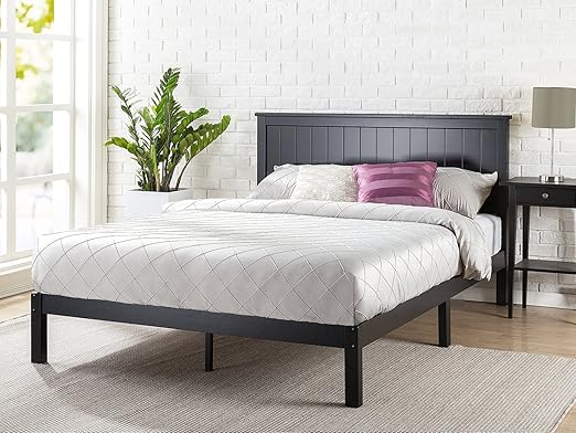 Amazon Com Zinus Santiago Wood Cottage Style Platform Bed With Headboard No Box Spring Needed Wood Slat Support Queen Olb Swpbht 12q Black Furniture Decor