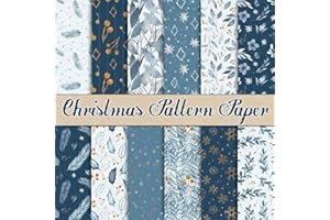 Whaline 24 Pack Christmas Pattern Paper 30x30cm Watercolor Winter Scrapbook Paper Double-Sided White Blue Snowflake Craft Papers Folded Flat for DIY Card Making Scrapbook Photo Album Decor, 12 Designs