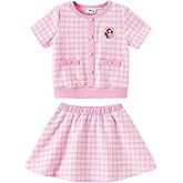 Disney Frozen Elsa Stitch Princess Moana Minnie Toddler Girl 2 Piece Outfit Kid Pearl Button Knit Top & Tweed Skirt Set 2-13Y