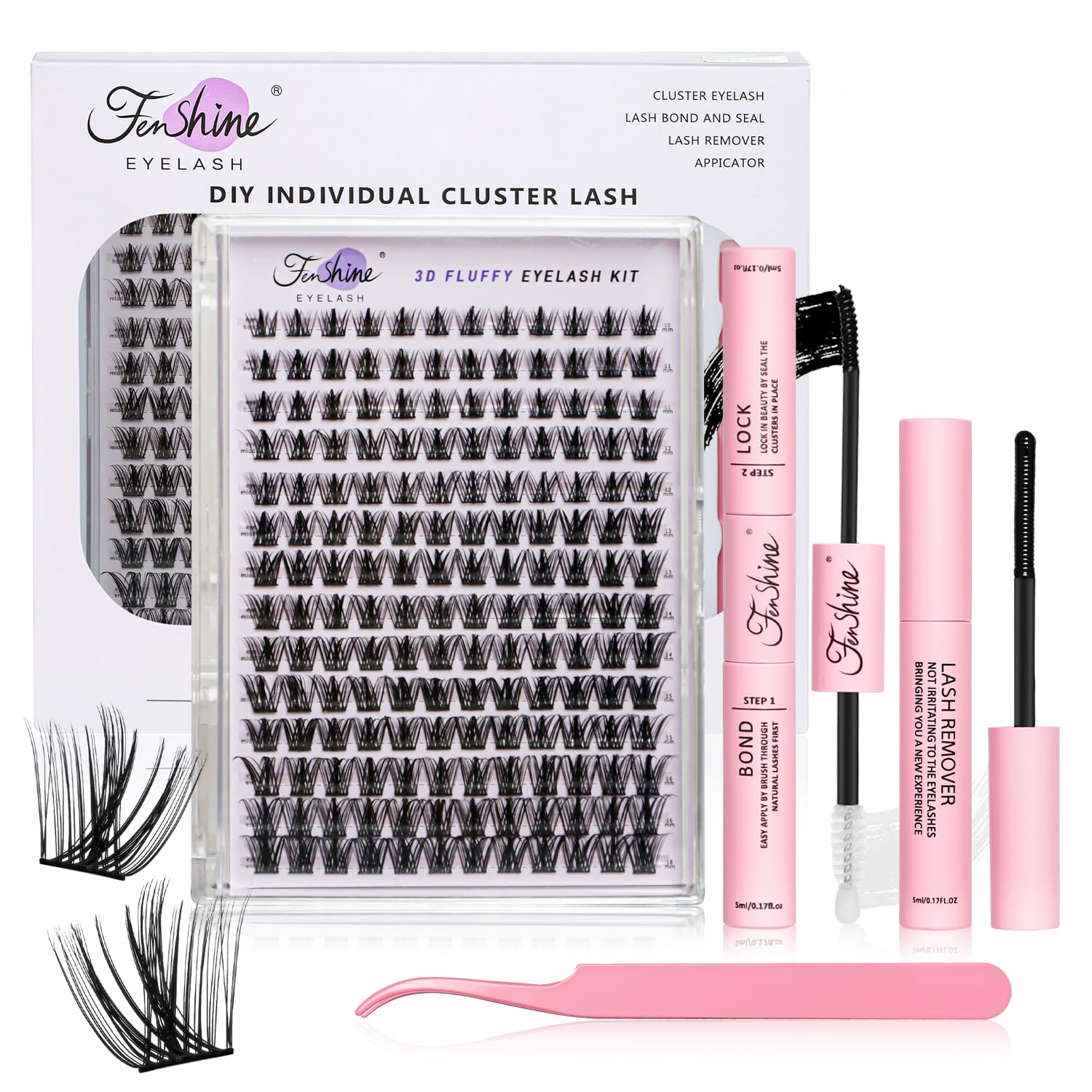 Fenshine Cluster Lashes Individual Lashes Wide Stem C/D Curl 9-15mm Length DIY Eyelash Extension Individual Soft False Lashes for Personal Use at Home (White Box, Wheat Shape(168pcss))