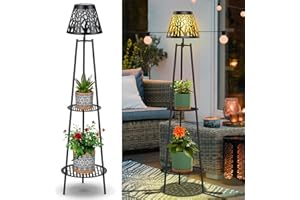 Cloud sakura 45" Outdoor Solar Floor Lights -2Pack, Front Yard Decorative Post Lamps for Patio, Garden, Backyard, Pathway, Front Door/Rear Door, Warm White Light with Planter Holder (Black)