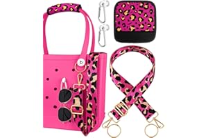 Toykee Bag Strap Crossbody Charms for Bogg Bag Accessories - Shoulder Strap Neoprene Luggage Handle Wrap for Suitcase & 2 Key Holders Pink Leopard
