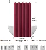 Shower Curtain 152 x 214cm Burgundy with Metal Hooks Waffle Fabric view 6