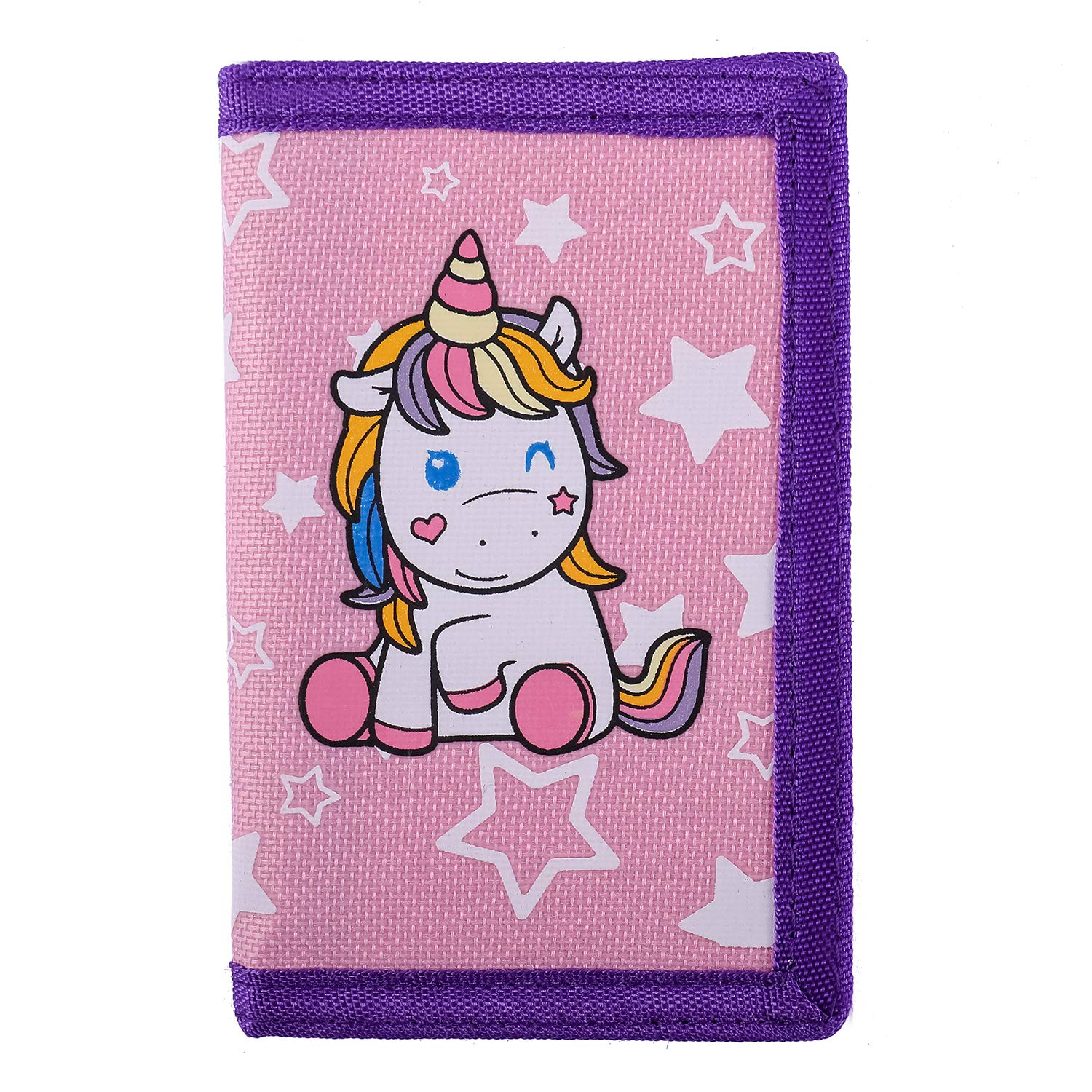 sundee RFID Blocking Wallet for Kids/Slim Cartoon Wallet with Zippered Pocket/Trifold Canvas Outdoor Sports Wallet, Unicorn