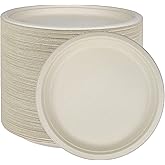 NYHI 125 Pack 10 Inch Heavy Duty Disposable Plates Bulk For Adults Kids Brown Sugarcane Paper Plates Cut Leak Resistant Compostable