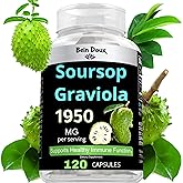 1950mg Soursop Graviola Capsules (Guanábana) Organic Leaves Powder Rich in Potent Anti-Oxidants - 120 Capsules 40 Servings