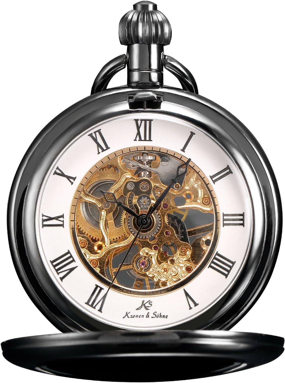 KS Unisex KSP006 Skeleton Full Hunter Mechanical Pocket Watch