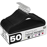 Utopia Home Velvet Hangers 50 Pack – Luxury Non-Slip Slim Suit & Coat Hangers, Strong Space-Saving Clothes Hangers with Pants Bar and 360° Swivel Hook – Black