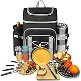 Hap Tim Picnic Basket Backpack for 4 Person with Blanket, Insulated Leakproof Cooler Compartment, Wine Holder, Cutlery Set, Engagement Gifts for Couples, White Elephant Gift Ideas, Black (36221-DG)