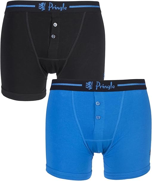 Mens 2 Pack Pringle Henry Button Fly Fitted Boxer Shorts with Striped