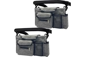 DEEZOMO Universal Stroller Organizer with Cup Holder Multifunctional Pocket Space Large 2 Pack, Non-Slip Secure Hooks Accessories Baby Jogger, Pet Stroller (Grey+Grey)