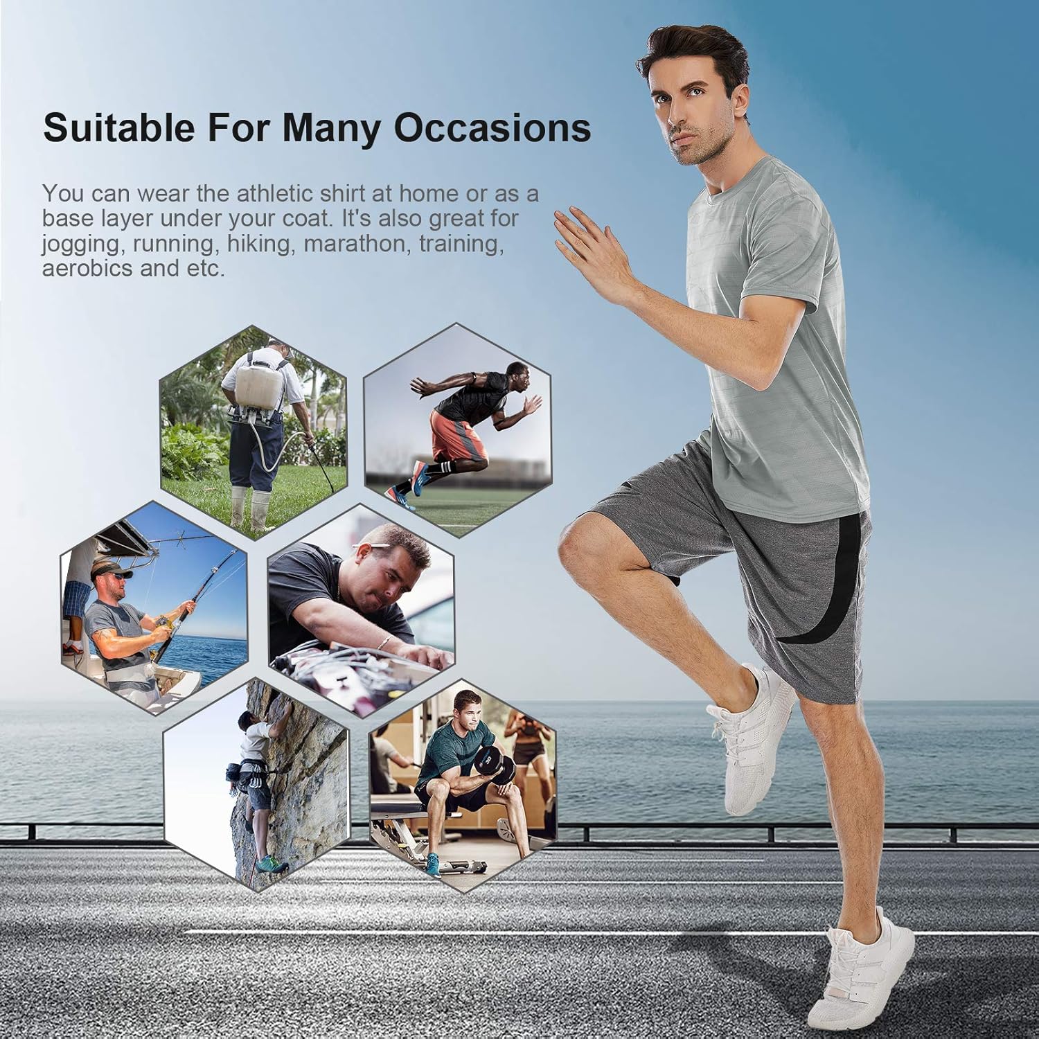 Men's Athletic T-Shirts, Cool Dry Fit Short Sleeve Workout Shirts, Crew Neck Sports Gym Running Fitness Tee Tops: Clothing
