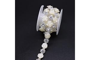 Rytenz 1 Yard Crystal Rhinestone Close Chain Trim Pearl Beaded Trim Bridal Lace Ribbon Trimming Rhinestone Chain Trim for Wedding Party Decoration & Bridal Costume Embellishment Clothing Accessories