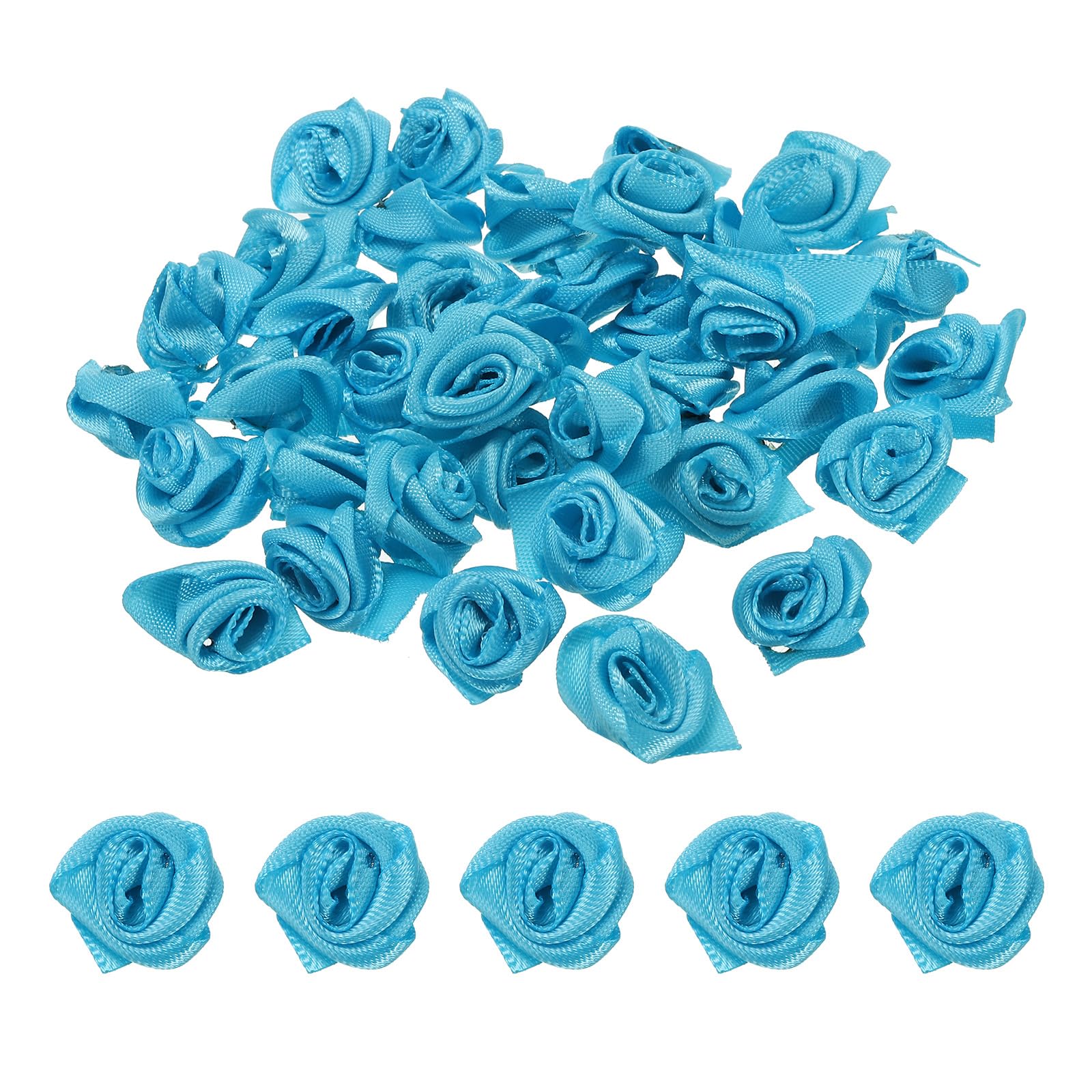 PATIKIL 0.6" Mini Satin Ribbon Roses, 50 Pcs Tiny Fabric Flowers Embellishments Rosettes Applique for DIY Crafts and Wedding, Blue — image 1