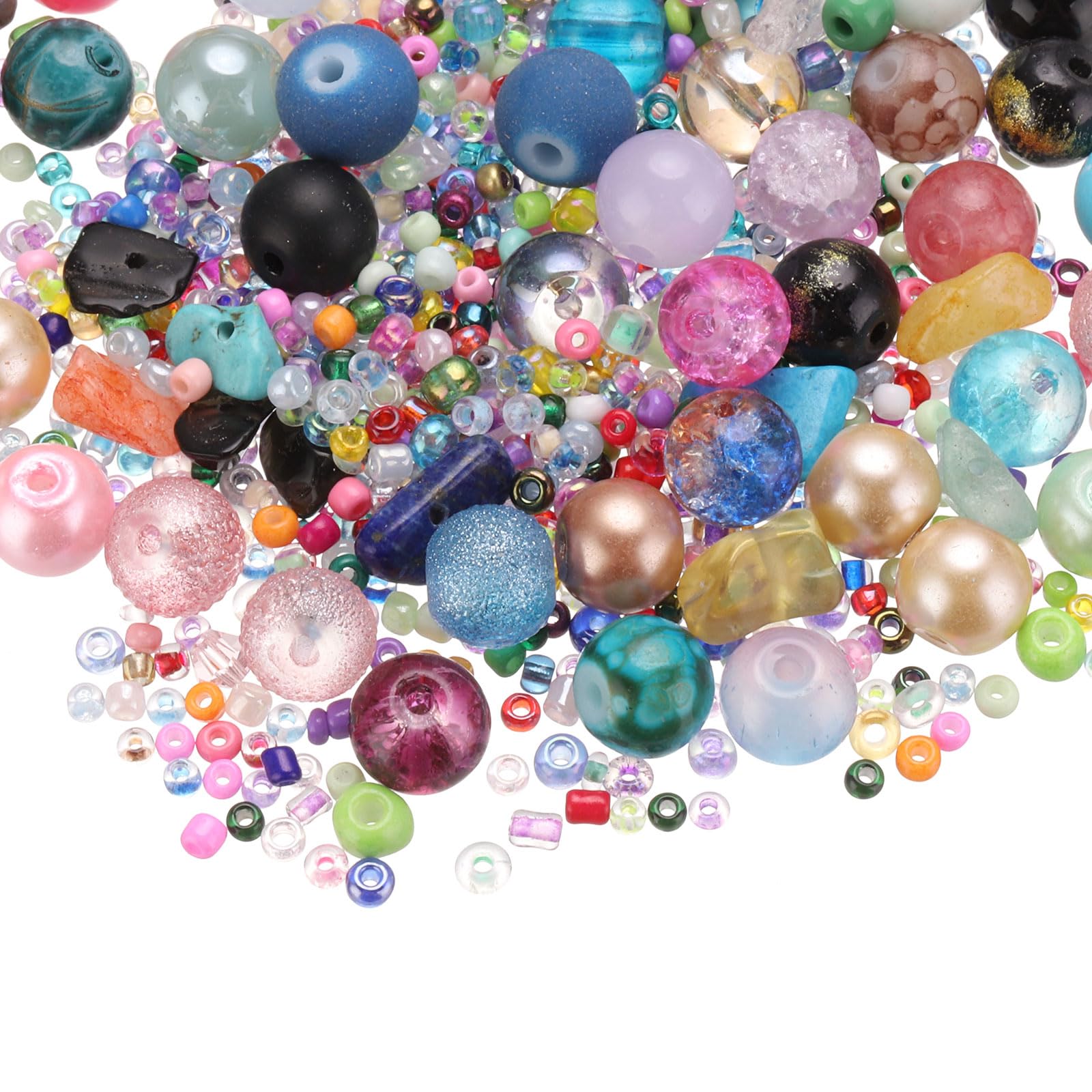 PATIKIL 2-8mm Assorted Glass Resin Beads, Cracked Gravel Round Beads Small European Spacer Seed Bead Mixed Bulk with Hole for Jewelry Making DIY Bracelet Crafts Necklace Charm, Multicolor