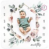 Baby Monthly Milestone Blanket for Girls- Soft Thick Fleece 46"x46" - Perfect Photo Growth Chart for First 12 Months - Extra Cozy for Pictures, Creating Monthly Memories - Soft Floral Design