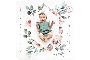 CALLOO Baby Monthly Milestone Blanket for Girls- Soft Thick Fleece 46"x46" - Perfect Photo Growth Chart for First 12 Months - Extra Cozy for Pictures, Creating Monthly Memories - Soft Floral Design