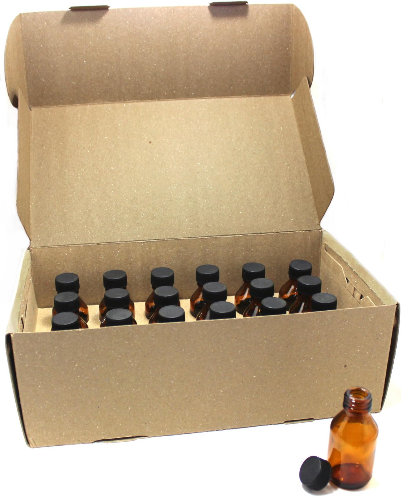 NES Natural | Empty 1 Oz Amber Glass Boston Round Bottles With Black Cap 24 Pack | Durable & Refillable Bottle For Essential Oils, Liquids & Aromatherapy | Protect Oils From Harmful Sun Rays