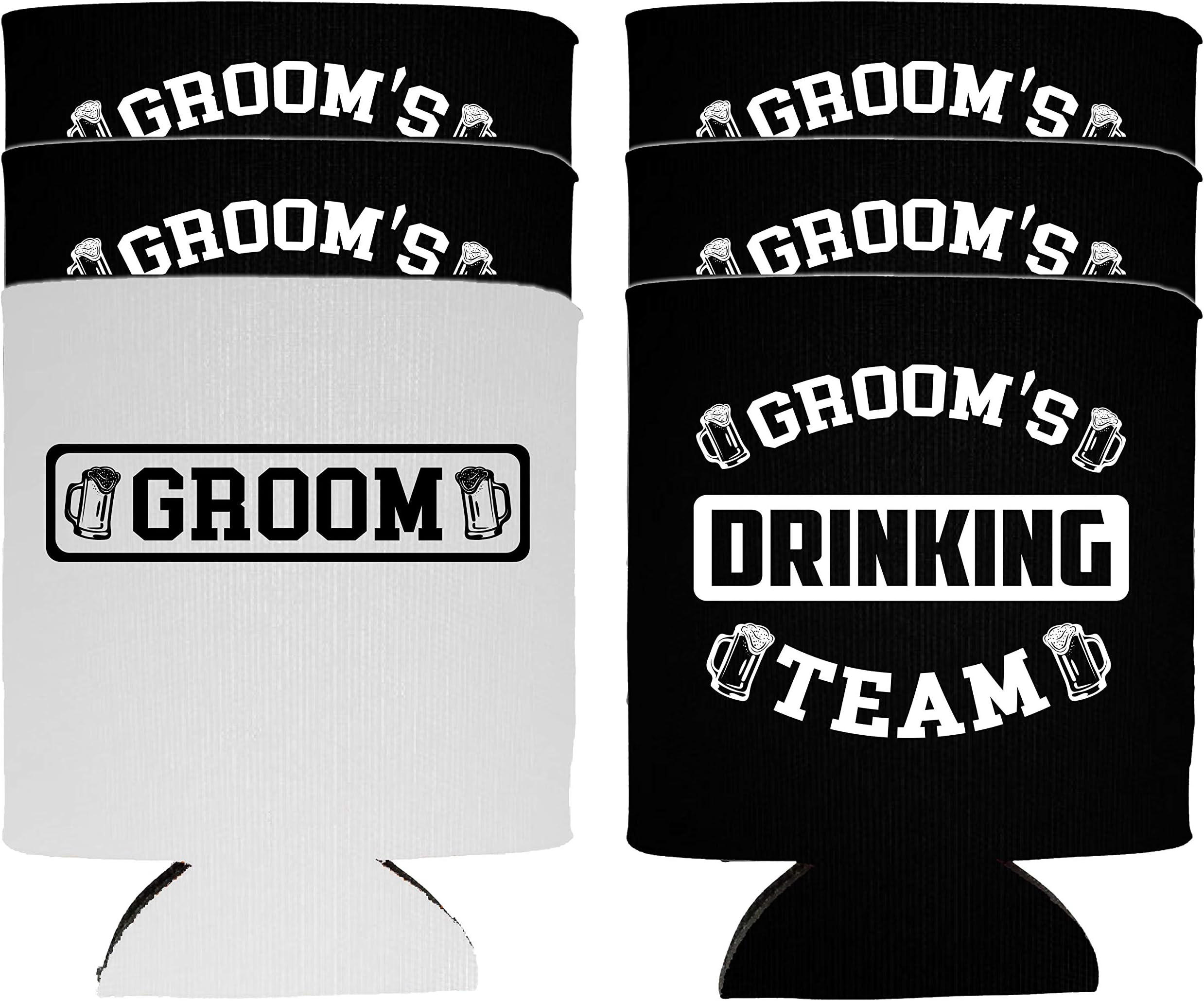 NeeNoNex Groom and Groom's Drinking Team Insulated Can Coolie Coolers (6, G + Groom's D Team)