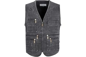 LUSI MADAM Men's Stone Washed Denim Multi-Pocketed Fishing Work Outerwear Vest