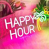 HDJSIGN Happy Hour Neon Signs Coconut Palm Tree Pink Neon Bar Light Sign for Wall Decor Home Bar Club Coffee Pub Hotel Decor USB Operated Led Sign Game Room Bedroom Home Decor Birthday Wedding Sign
