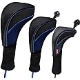 Black Golf Club Head Cover for Driver Fairway 3 Pcs Woods Headcovers, Golf Accessories Hybrid Head Covers Set with Interchangeable Tags 3 4 5 7 X
