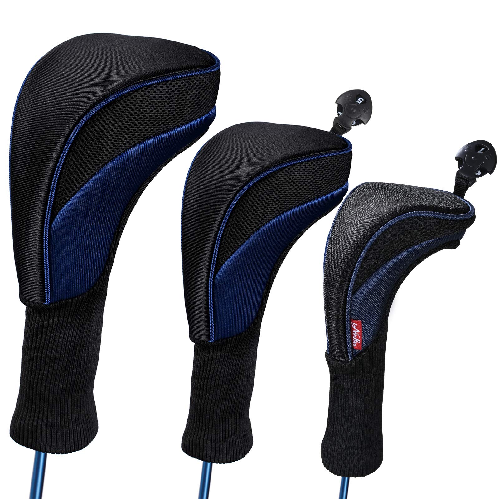 Photo 1 of ***MISSING 1***Black Golf Club Head Cover for Driver Fairway 3 Pcs Woods Headcovers, Golf Accessories Hybrid Head Covers Set with Interchangeable Tags 3 4 5 7 X (Blue)