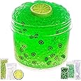 Premade Lemon Green Jelly Cube Glimmer Crunchy Crystal Slime, Includes 6 Sets of Add-ins, Super Soft and Non-Sticky, Party Favors for Boys and Girls