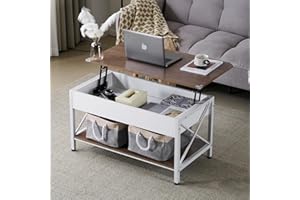 VINGLI 36" Lift Top Coffee Table with Free Cloth Storage Bins, White Walnut Framhouse Coffee Tables for Living Room, Small Modern Coffee Table for Small Space in Minimalistic Style, Dark Walnut