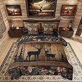 Erosebridal Rustic Cabin Bedding Sets 7 Piece Camo Hunting Deer Comforter Set Queen Farmhouse Woodland Animal Bed in A Bag for Kids Boys Teen Men,Tree Camouflage Wildlife Sheet Set with Comforter