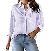 CUNLIN Grade 4 Wrinkle-Resistant Women's Button Down Shirts Striped Long Sleeve Collared Blouses Tops with Pocket