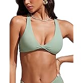 CRZ YOGA Twist Front Bikini Tops for Women - Padded V Neck Criss Cross Back Triangle Sexy Swim Bathing Suit