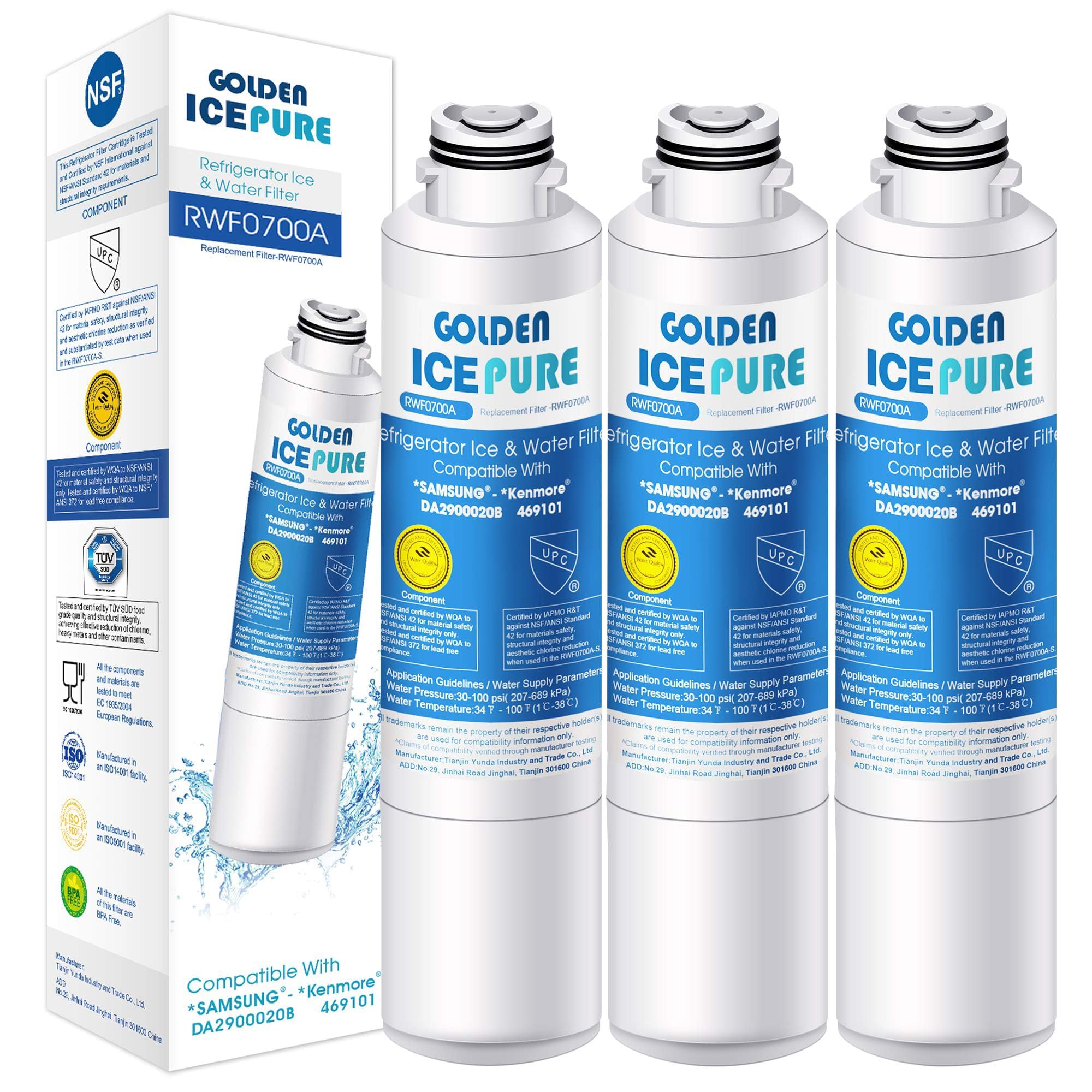 Golden icepure DA29-00020B Refrigerator Water Filter Replacement for Samsung DA29-00020B, DA29-00020A, HAF-CIN/EXP, 46-9101 White