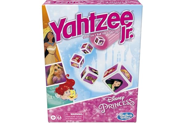 Hasbro Gaming Yahtzee Jr.: Disney Princess Edition Board Game for Kids Ages 4 and Up, for 2-4 Players, Counting and Matching