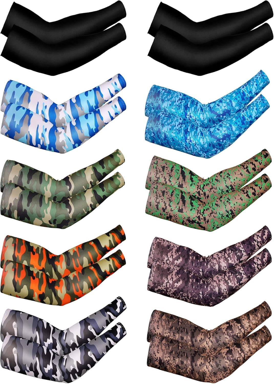 Bememo 10 Pairs Unisex Arm Sleeves UV Protection Arm Cover Ice Silk Sleeves Elastic Cooling Arm Sleeves for Outdoors Driving Cycling (Color Set 1) : Clothing