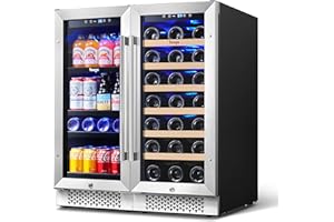 Yeego 30 inch Wine and Beverage Refrigerator,Dual Zone Hold 33 Bottles and 80 Cans,Wine Fridge 34°F-65°F,Under Counter Wine Cooler Beer Fridge Built-In or Freestanding
