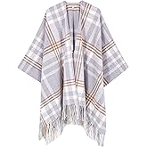 Moss Rose Women's Travel Plaid Shawl Wrap Open Front Poncho Cape for Fall Winter