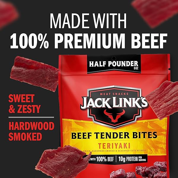 JACK LINK’S BEEF TENDER BITES, TERIYAKI, HALF POUNDER BAG – FLAVORFUL MEAT PROTEIN SNACKS FOR LUNCHES, 10G OF PROTEIN AND 70 CALORIES, MADE WITH PREMIUM BEEF, KETO, PALEO & CARNIVORE DIET READY