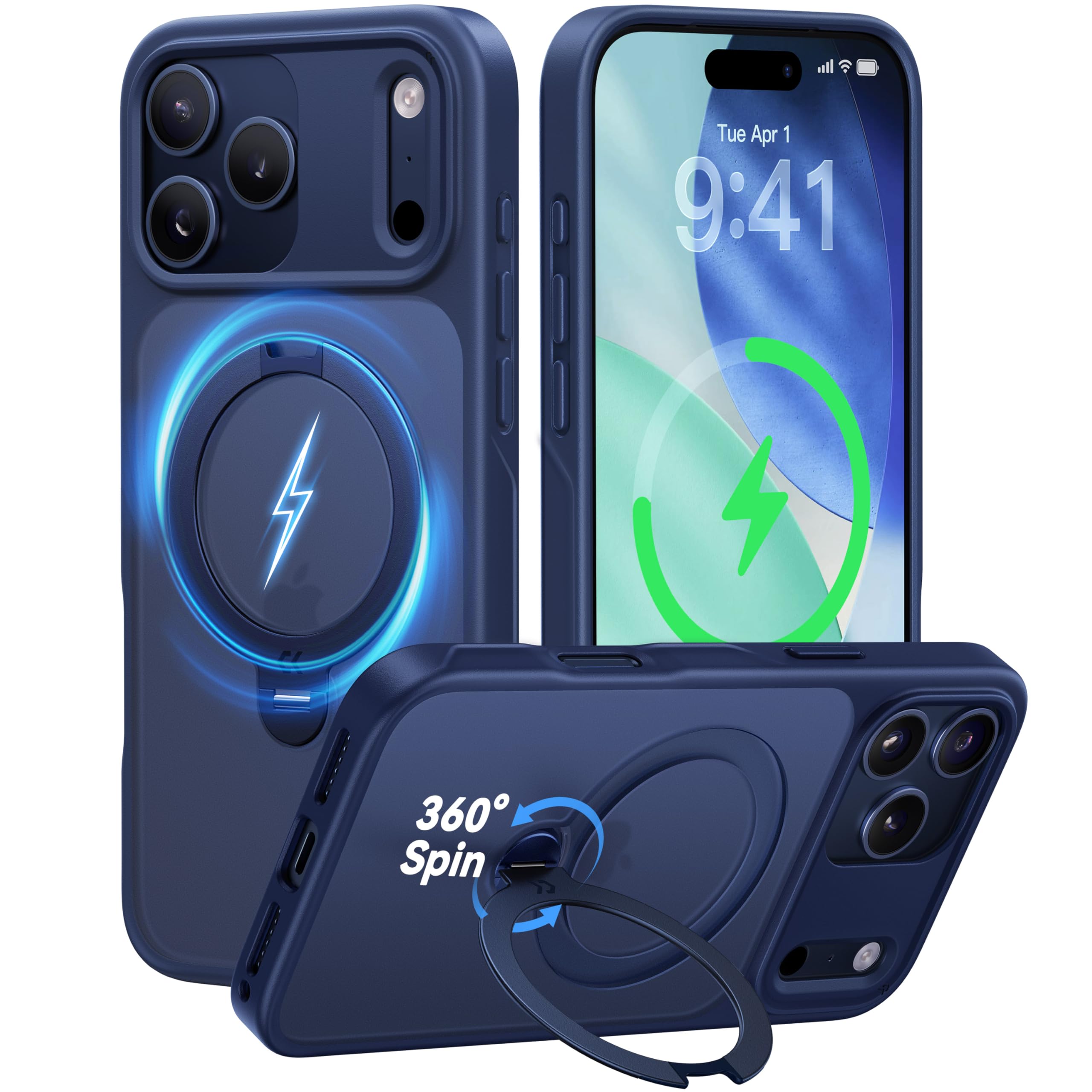 Photo 1 of CASEKOO Official Blue for iPhone 17 Pro Max Case with 360 Spin Magnetic Stand [Camera Protection] [18FT Military Grade Protection] [Fit for MagSafe] Ring Grip Slim Matte 17 ProMax Case 6.9 Inch