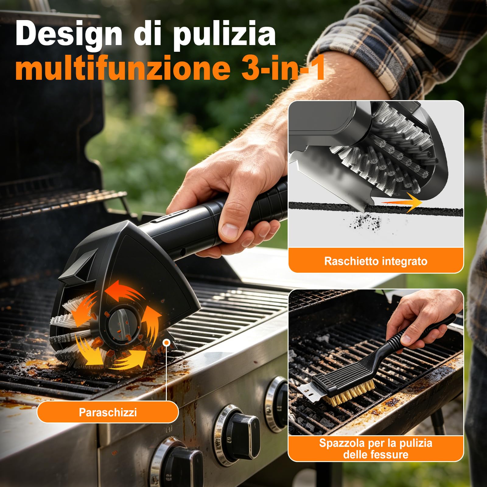 Spazzola Elettrica Barbecue Senza Fili, Pulizia BBQ con Acciaio Inox 304