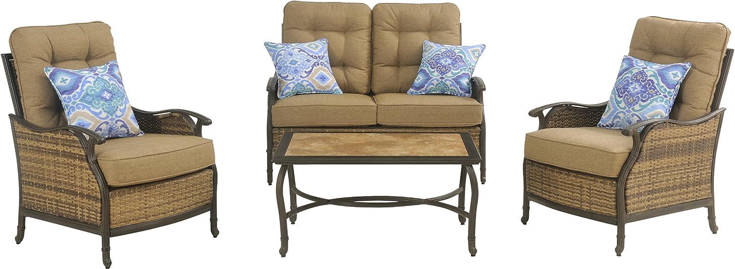 Amazon Com Hanover Hudson Square 4 Piece Outdoor Deep Seating Lounge Set Multi Garden Outdoor