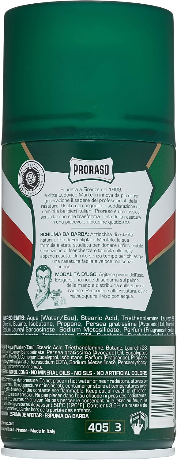 Proraso Shaving Foam, 300ml, Refreshing and Toning Shaving Foam with Eucalyptus Oil and Menthol, Made in Italy, Green - Image 3