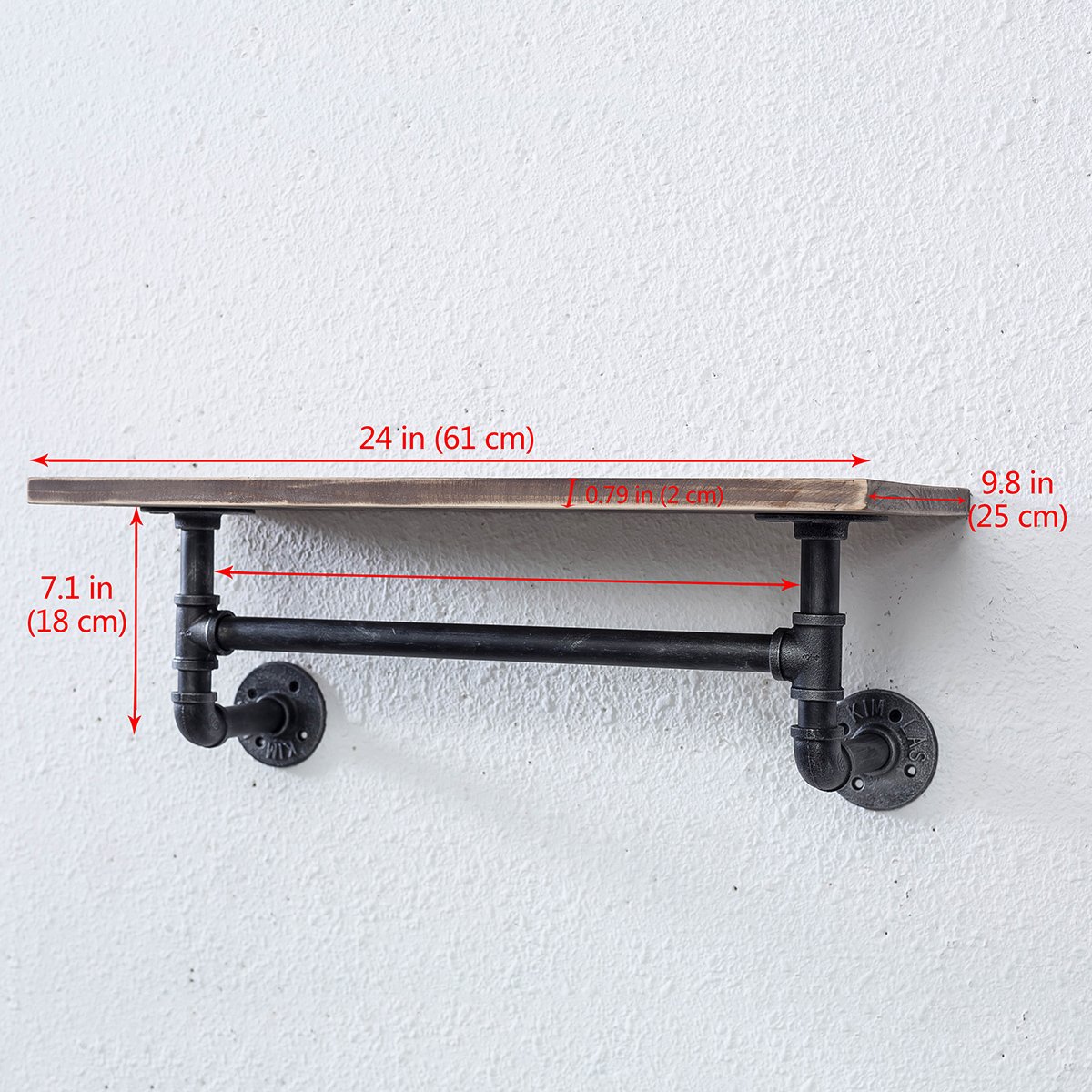Industrial Pipe Shelf,Rustic Wall Shelf with Towel Bar,24" Towel Racks for Bathroom,1 Tiered Pipe Shelves Wood Shelf Shelving