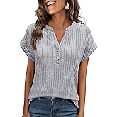 ANRABESS Womens Short Sleeve Henley Shirts V Neck Summer Sweaters 2026 Spring Business Tunic Tops Dressy Casual Work Blouses