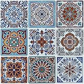 LONGKING Peel and Stick Backsplash Tile Stickers, Colorful Talavera Mexican Tile, Stick on Wall Tiles (10 Sheets) | Peel and stick backsplash, self-ad
